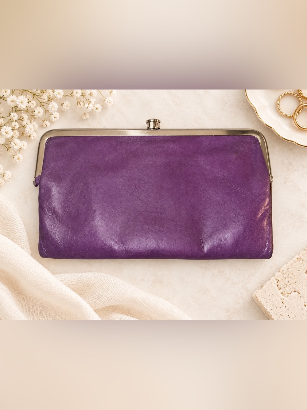 HOBO Lauren Purple Leather Kiss Lock Clutch Wallet | Vintage Style
